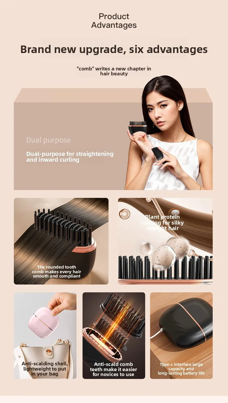 Aura Sleek™ Cordless Hair Straightener Brush | Smooth Frizz-Free Hair in Minutes
