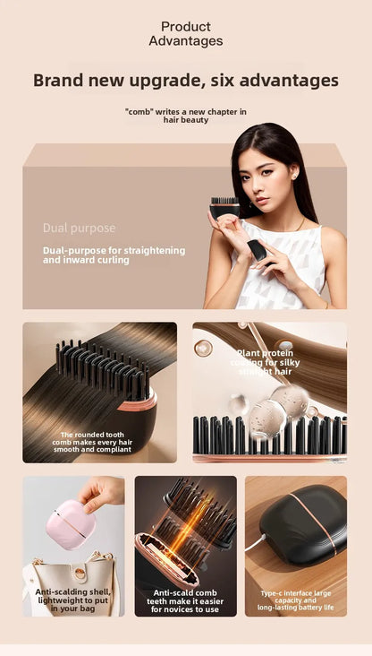Aura Sleek™ Cordless Hair Straightener Brush | Smooth Frizz-Free Hair in Minutes