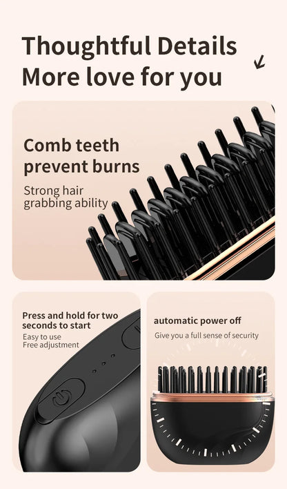 Aura Sleek™ Cordless Hair Straightener Brush | Smooth Frizz-Free Hair in Minutes